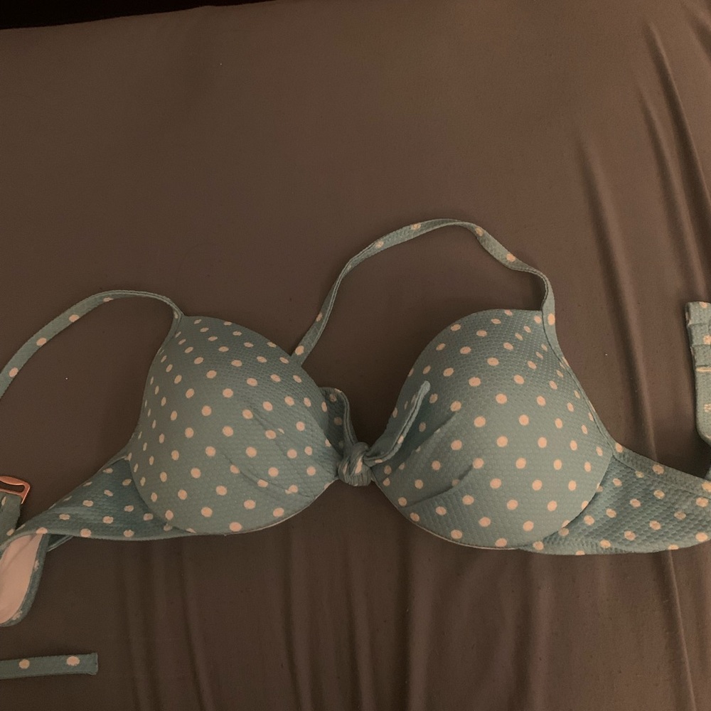 blue with white polkadots bikini top